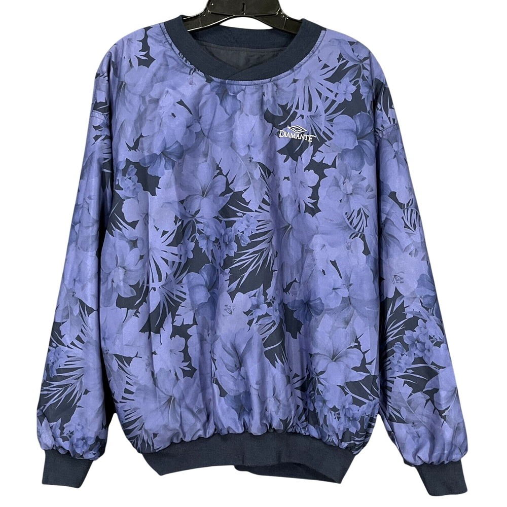 ROCHE Solid Navy Blue REVERSIBLE TO PURPLE HAWAIIAN Golf Pullover Jacket SZ M